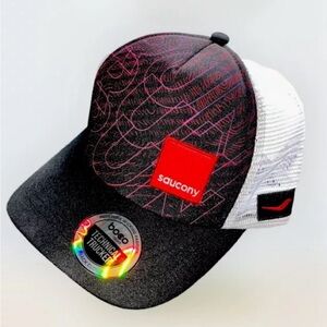 Saucony Run Trucker Hat Foam Snapback Mesh Cap Black/Multi Boco Gear NEW